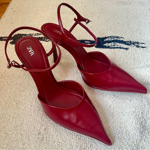 Zara Heeled Slingback Ankle Strap Shoes β’ Red β’ Size 39 / 8 - Picture 2 of 10